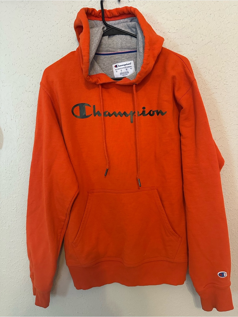 Champion Bright Orange Pullover Hoodie with Script Logo